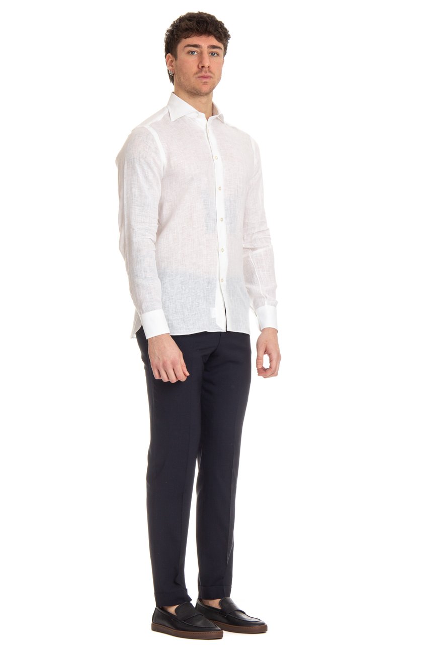 Borriello Napoli Solid Linen Tailored Shirt Wit