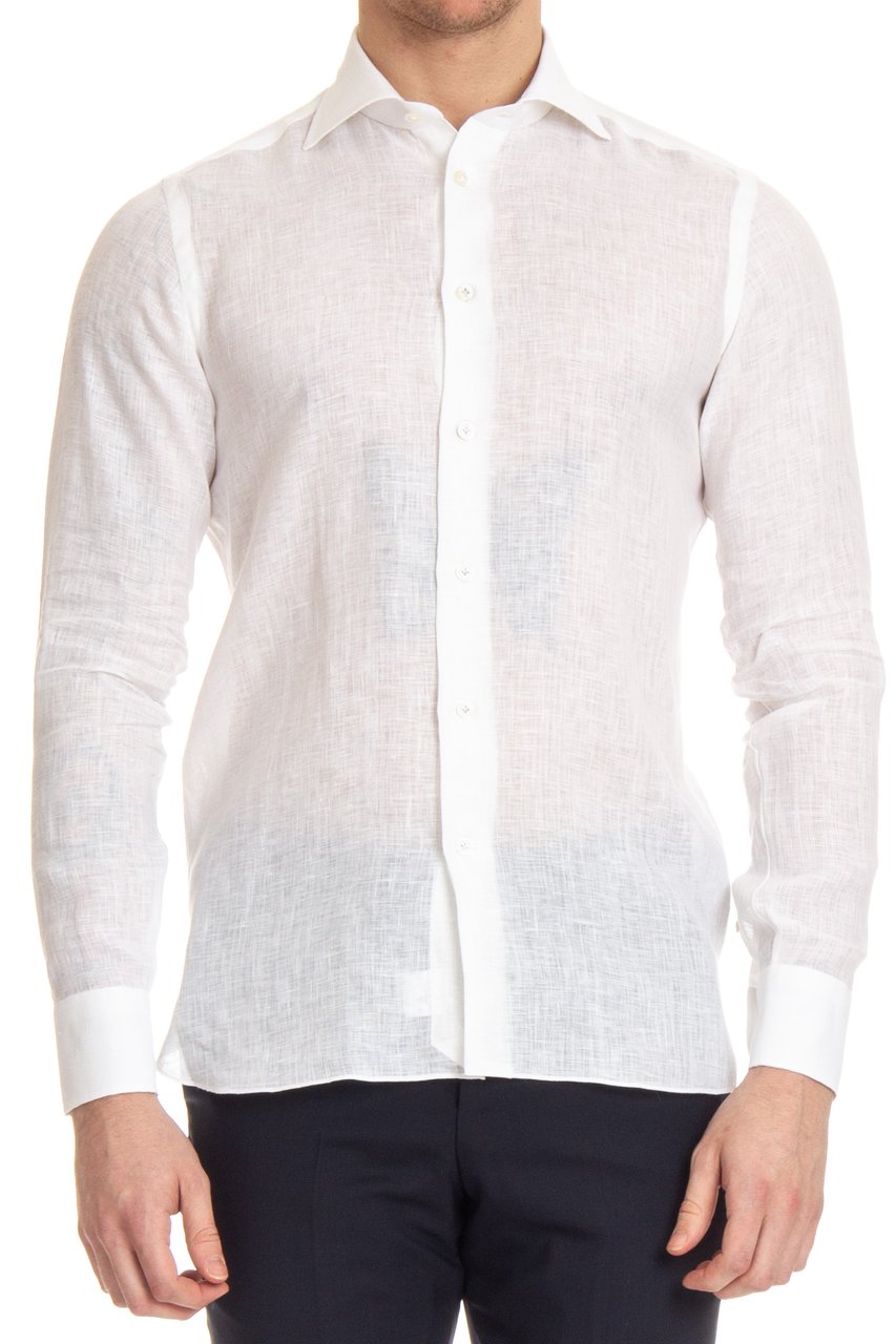 Borriello Napoli Solid Linen Tailored Shirt Wit