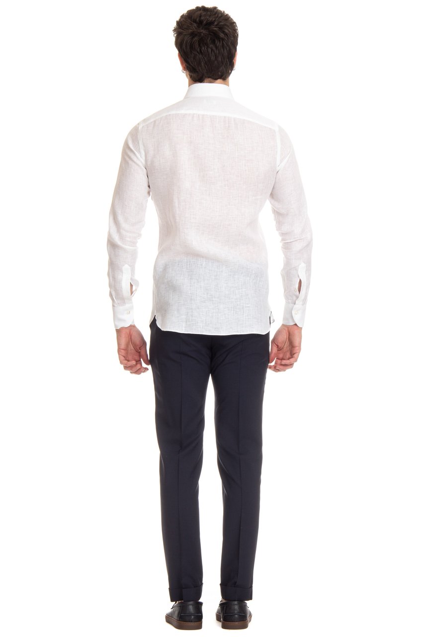 Borriello Napoli Solid Linen Tailored Shirt Wit