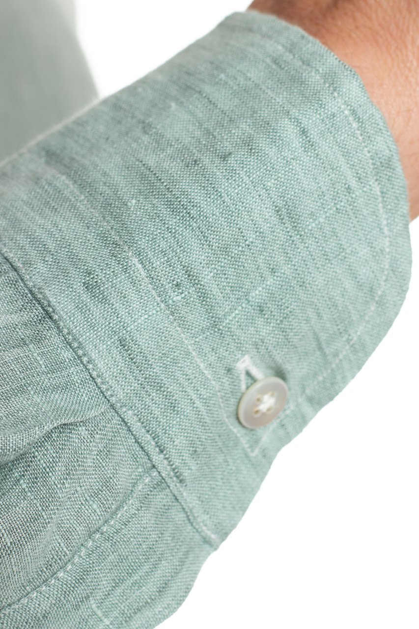 Borriello Napoli Solid Delavè Linen Tailored Shirt Neutraal