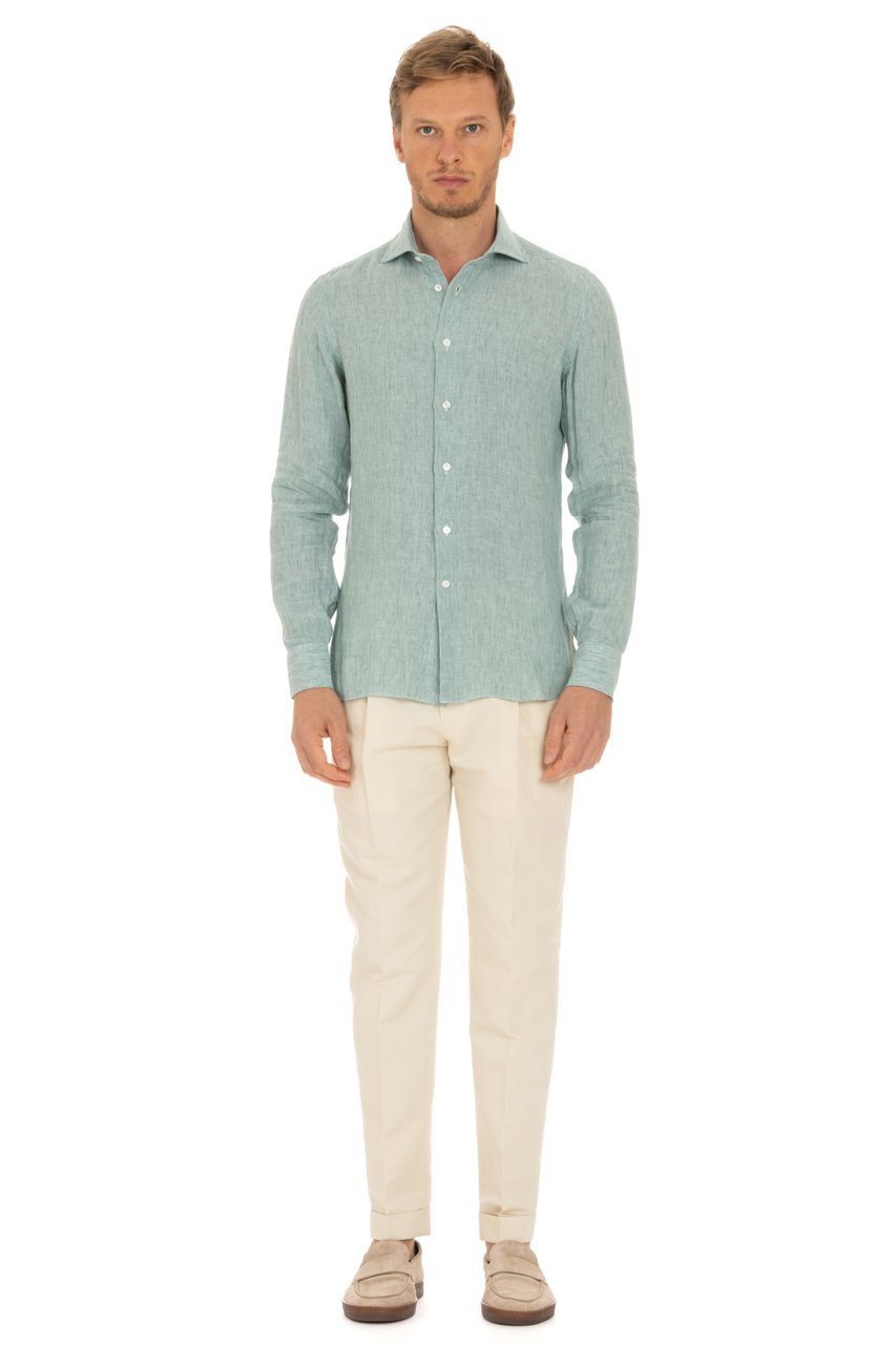 Borriello Napoli Solid Delavè Linen Tailored Shirt Neutraal