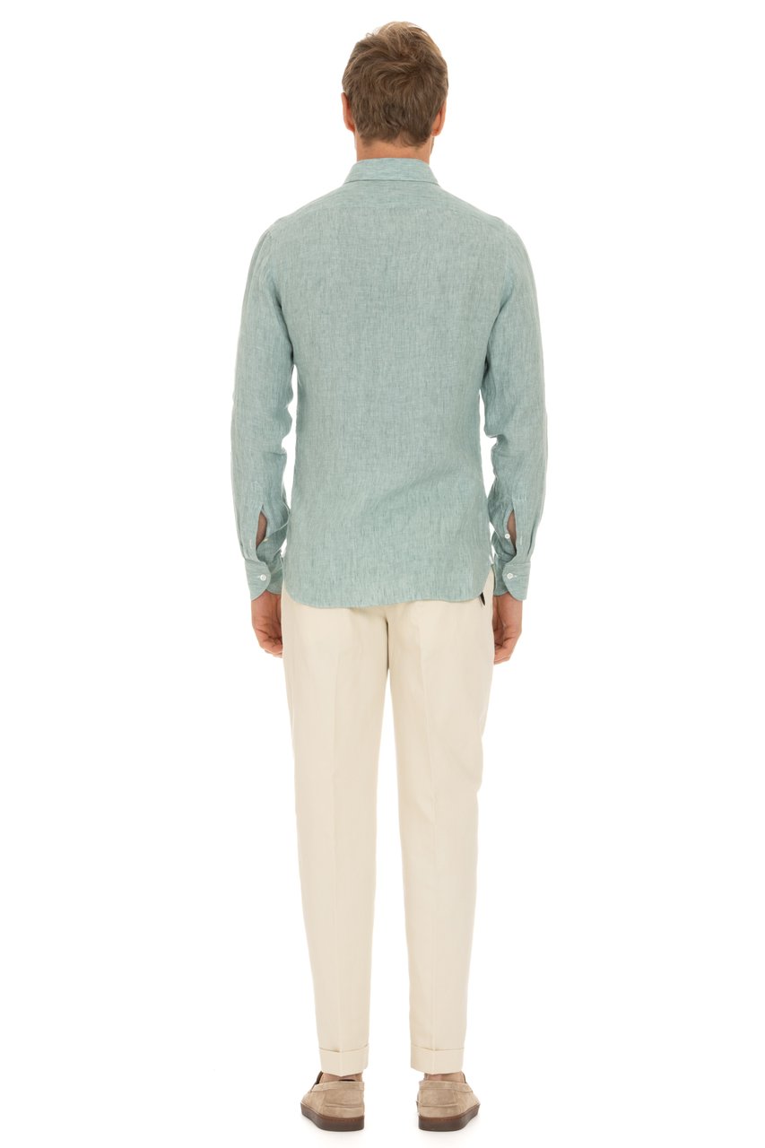Borriello Napoli Solid Delavè Linen Tailored Shirt Neutraal