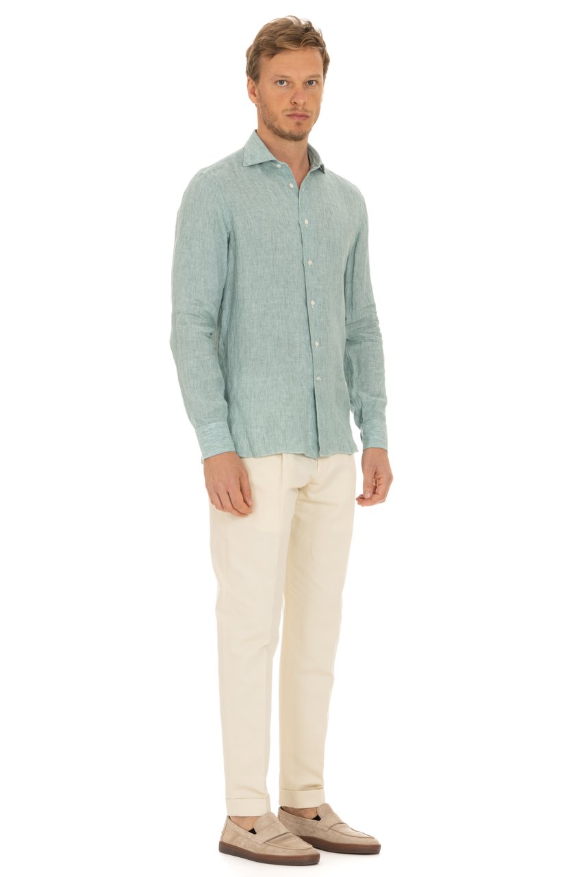 Borriello Napoli Solid Delavè Linen Tailored Shirt Neutraal