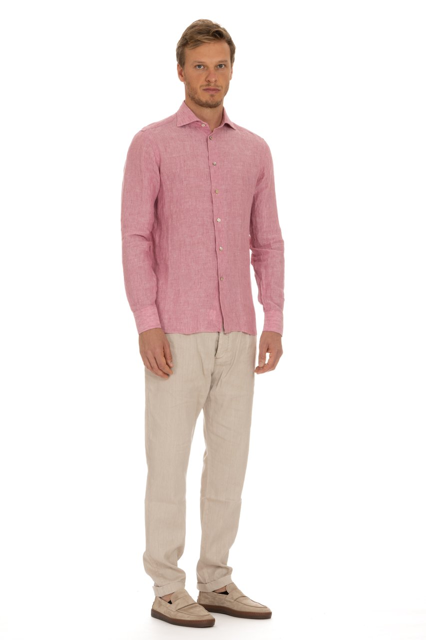 Borriello Napoli Solid Delavè Linen Tailored Shirt Roze
