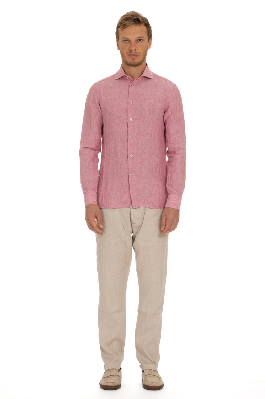 Borriello Napoli Solid Delavè Linen Tailored Shirt Roze