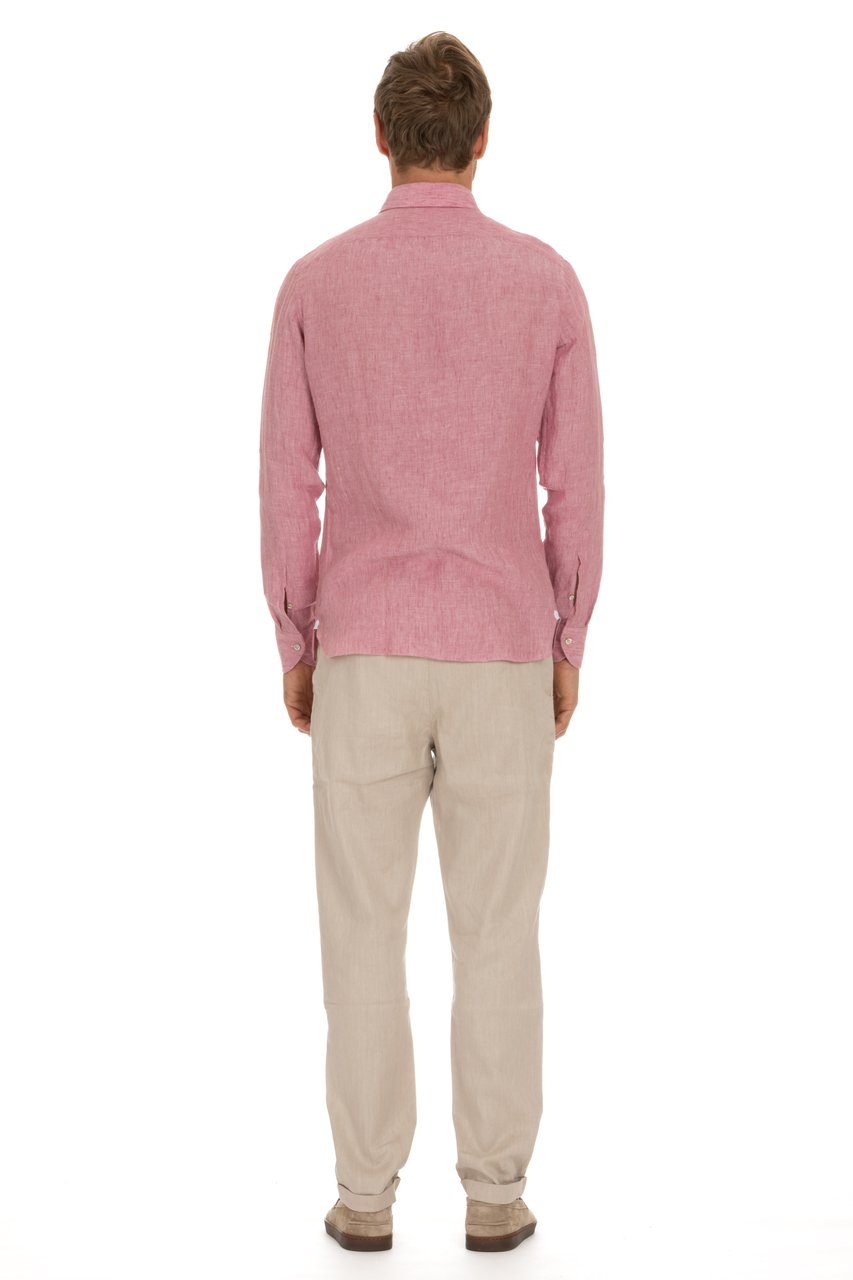 Borriello Napoli Solid Delavè Linen Tailored Shirt Roze