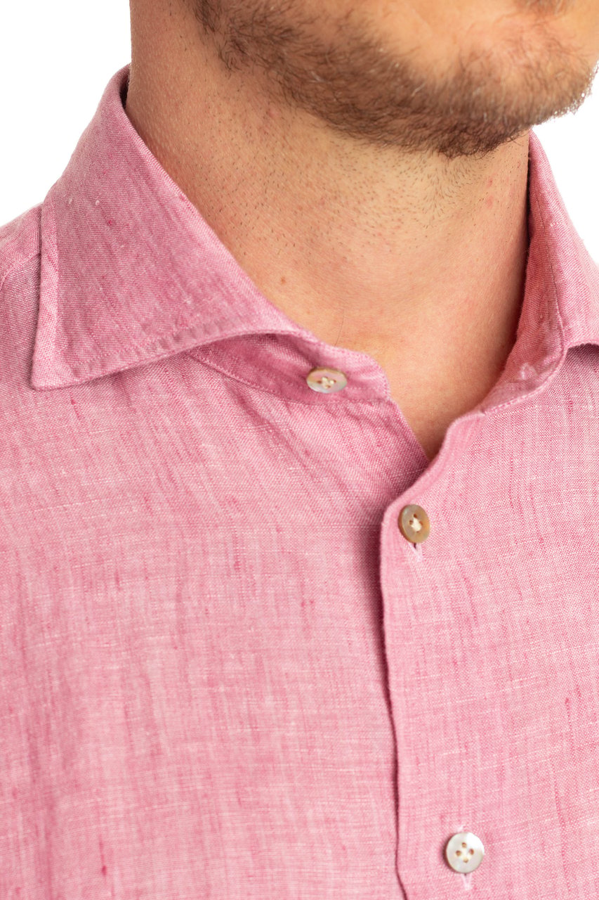 Borriello Napoli Solid Delavè Linen Tailored Shirt Roze