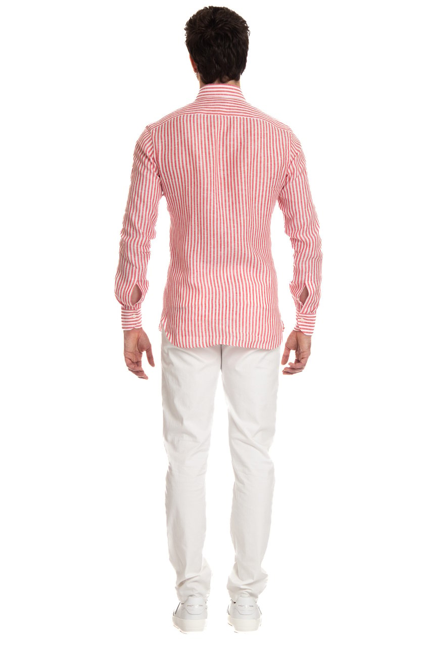 Borriello Napoli Striped Linen Tailored Shirt Roze