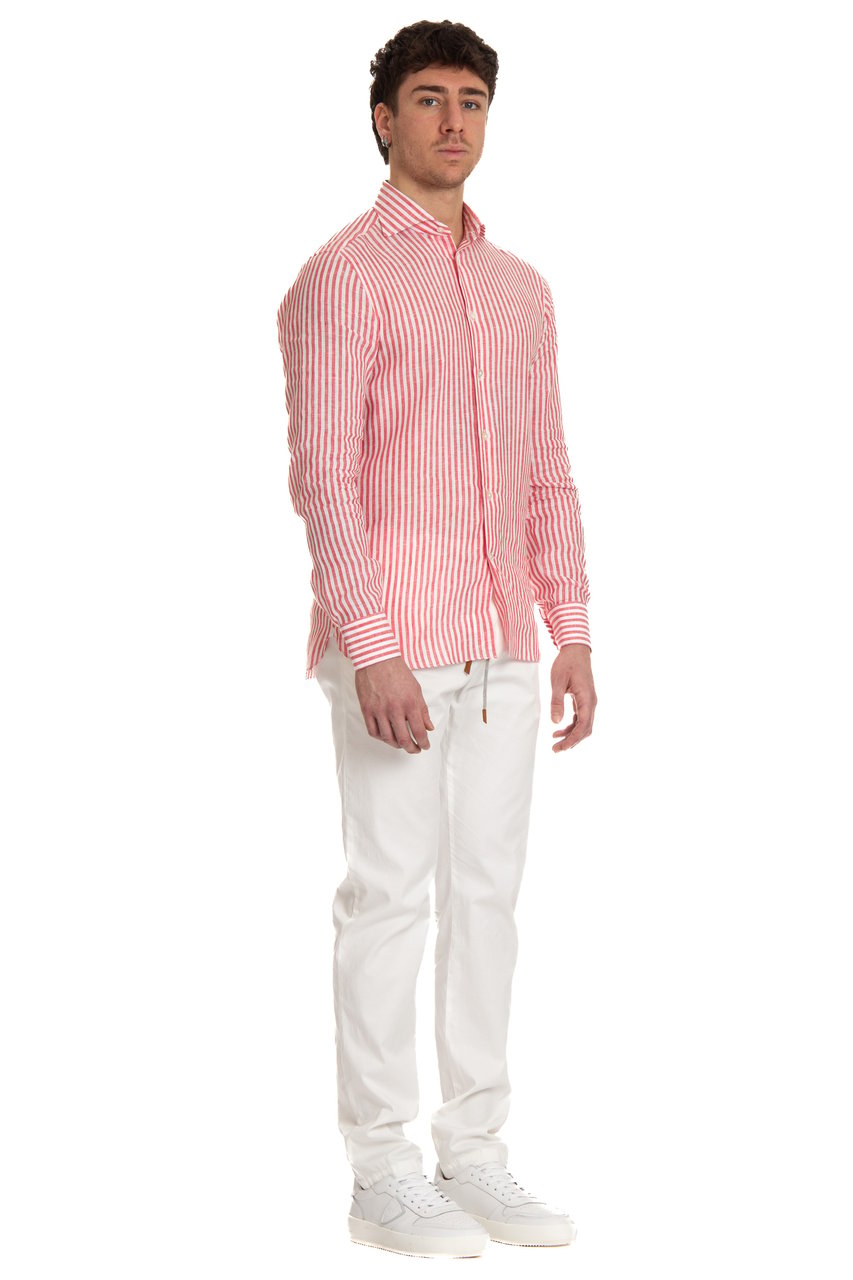 Borriello Napoli Striped Linen Tailored Shirt Roze