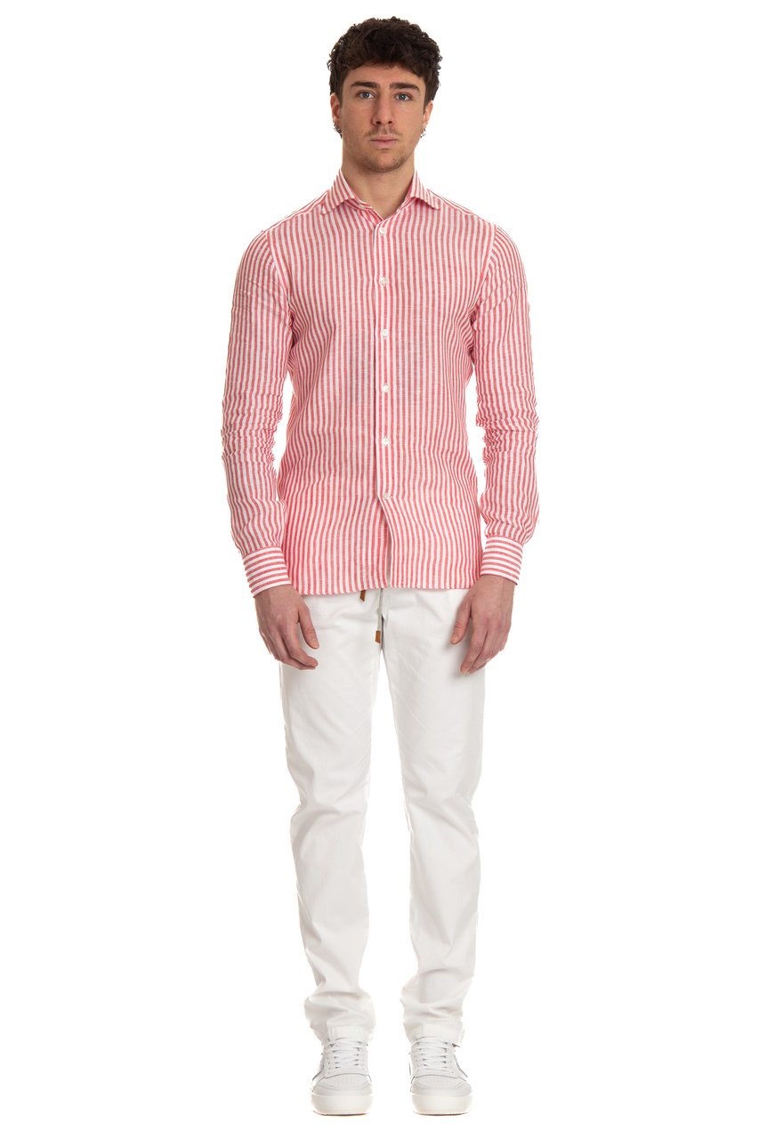 Borriello Napoli Striped Linen Tailored Shirt Roze