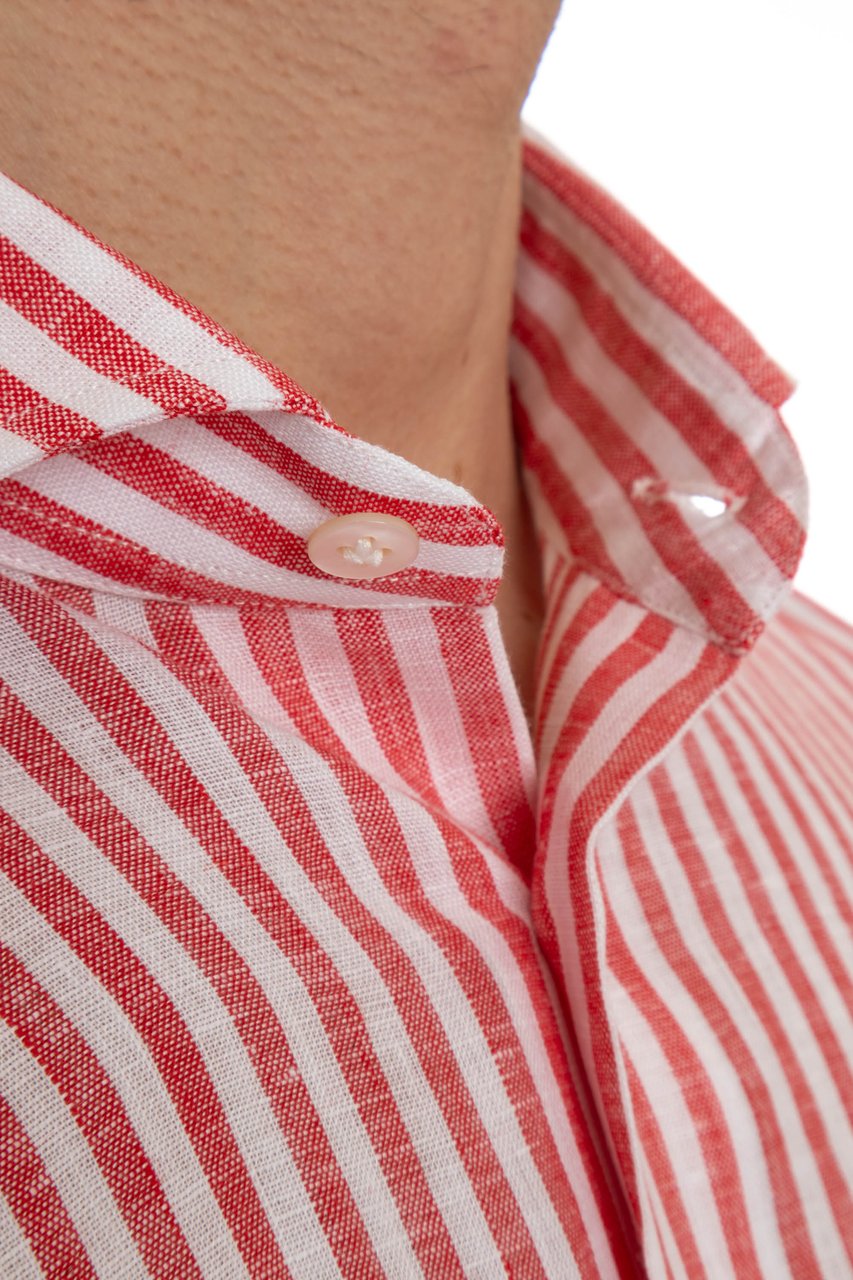 Borriello Napoli Striped Linen Tailored Shirt Roze