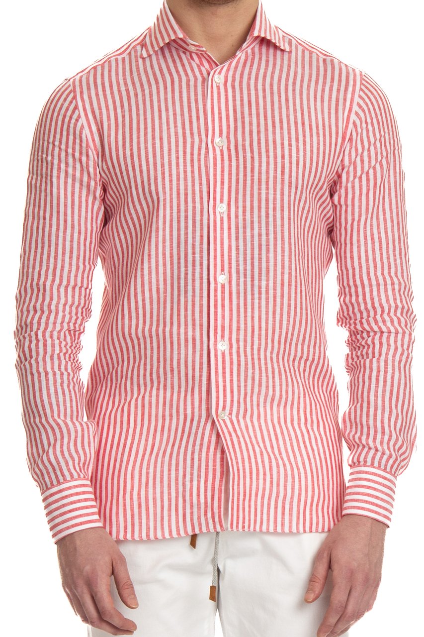 Borriello Napoli Striped Linen Tailored Shirt Roze