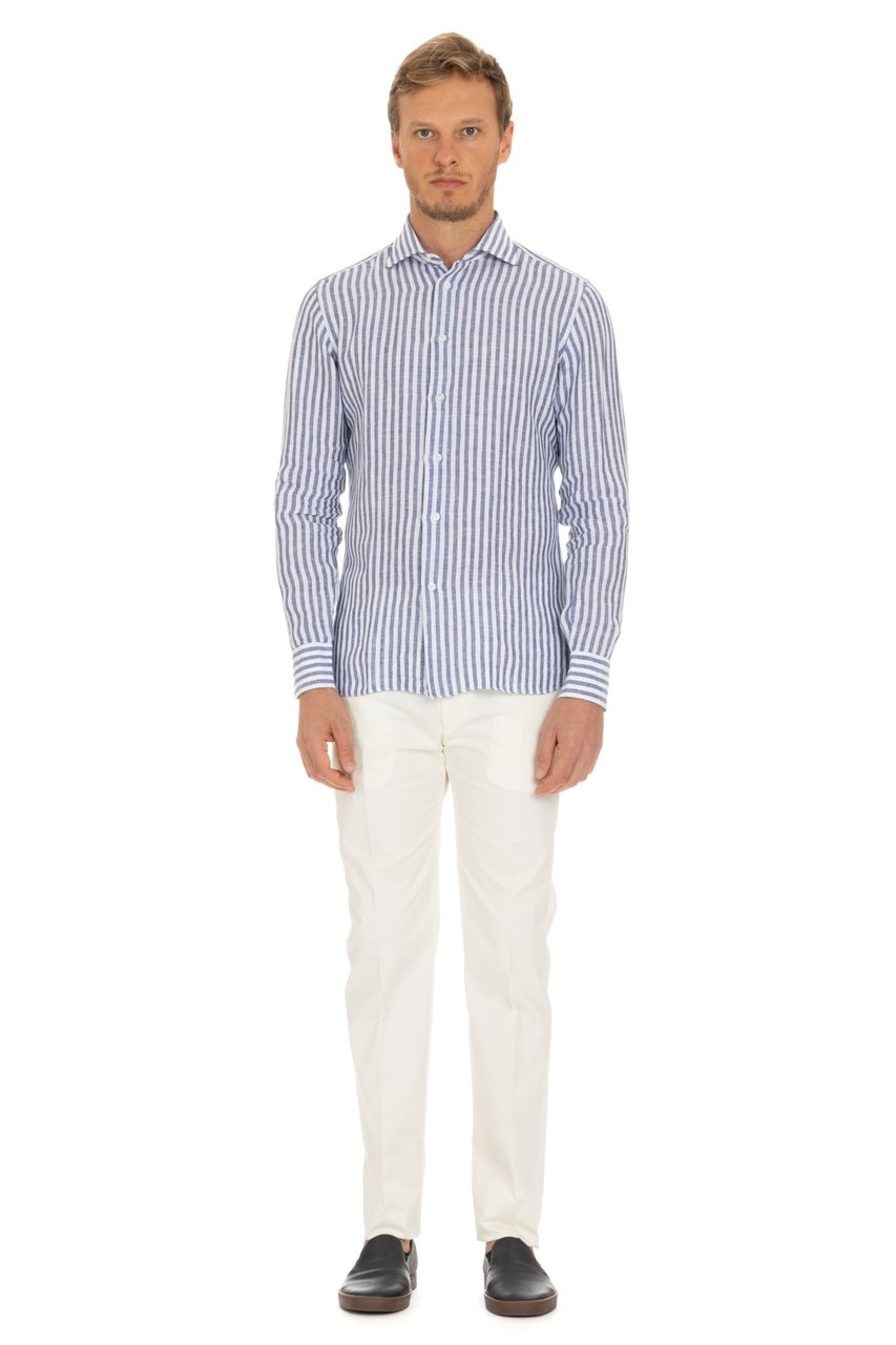 Borriello Napoli Pure Linen Striped Tailored Shirt Neutraal