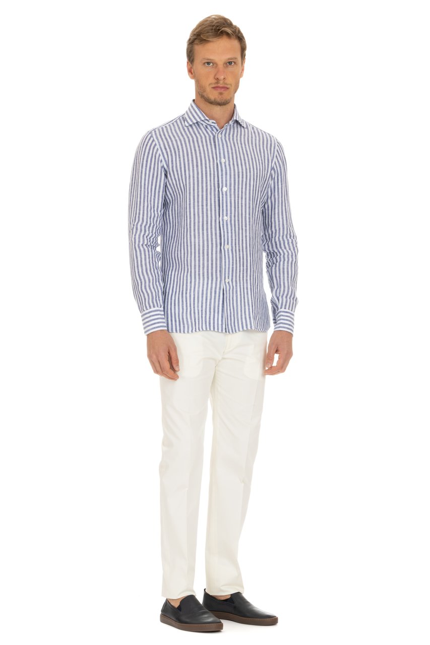 Borriello Napoli Pure Linen Striped Tailored Shirt Neutraal