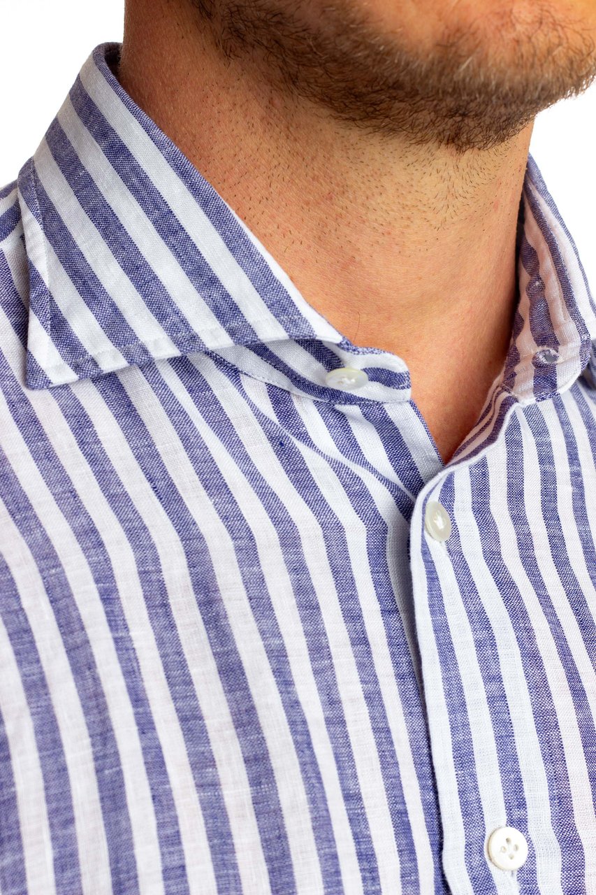Borriello Napoli Pure Linen Striped Tailored Shirt Neutraal