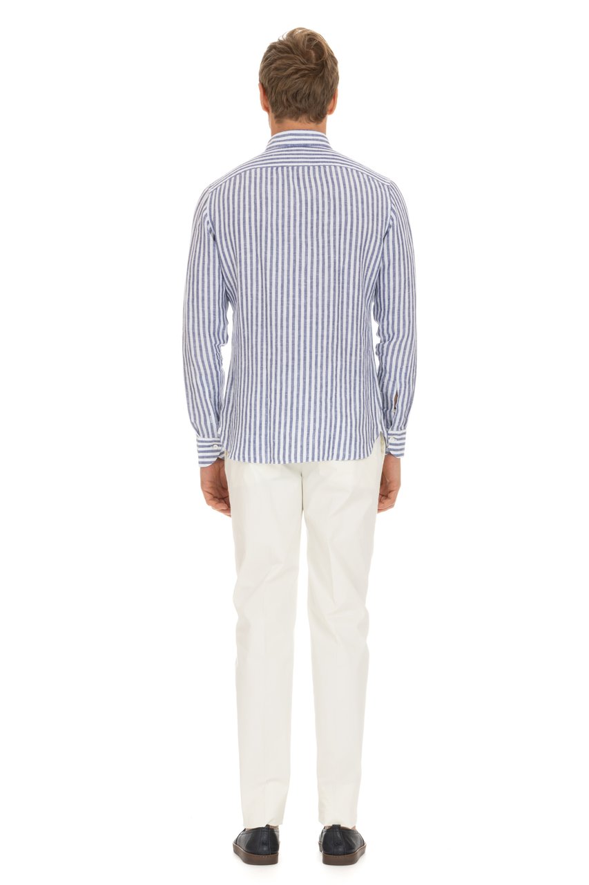 Borriello Napoli Pure Linen Striped Tailored Shirt Neutraal