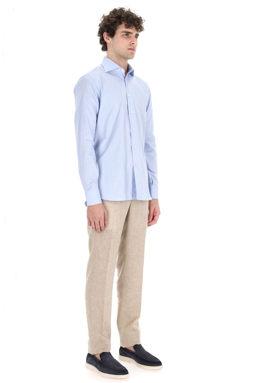 Borriello Napoli Micro Pattern Cotton Tailored Shirt Blauw