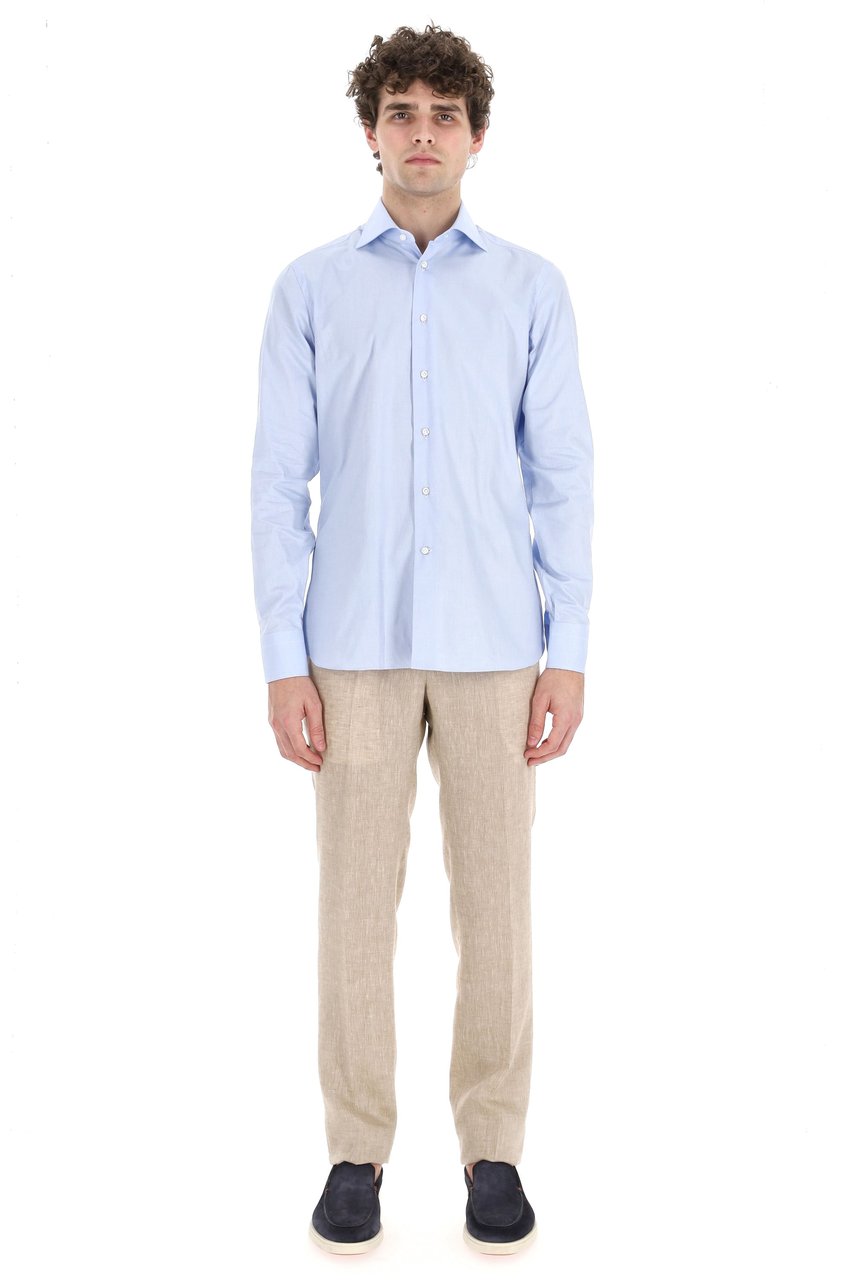 Borriello Napoli Micro Pattern Cotton Tailored Shirt Blauw