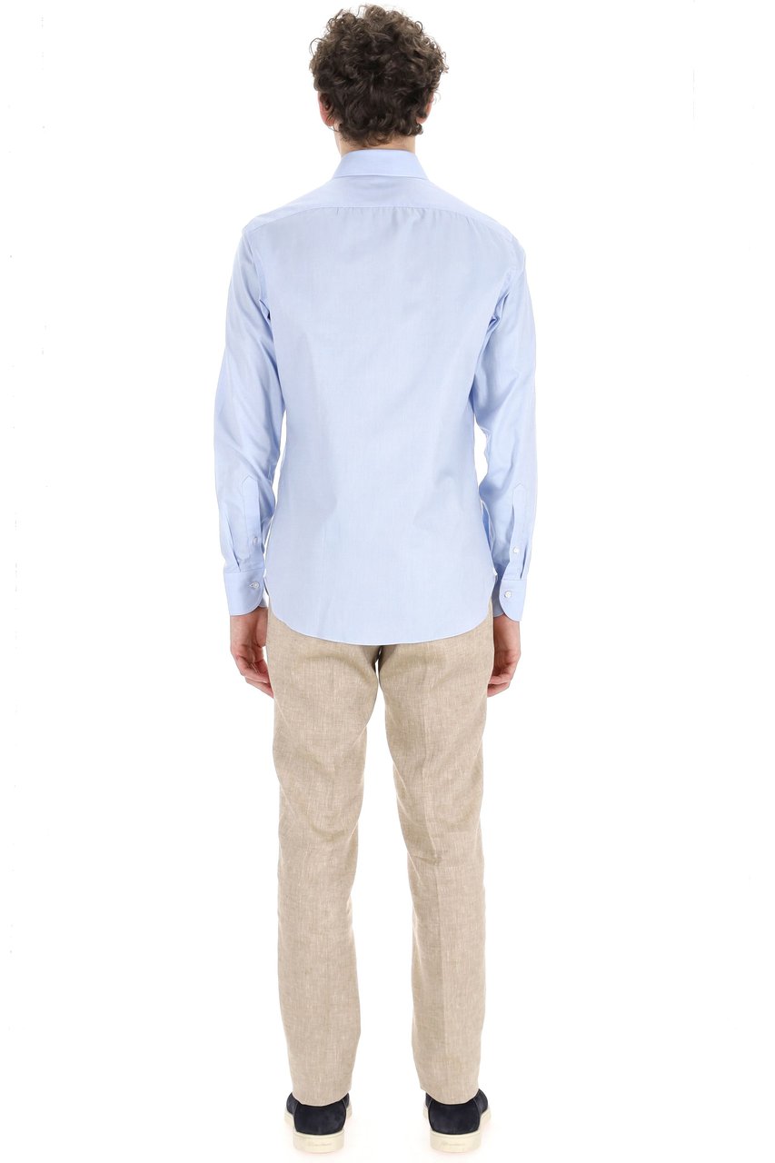 Borriello Napoli Micro Pattern Cotton Tailored Shirt Blauw