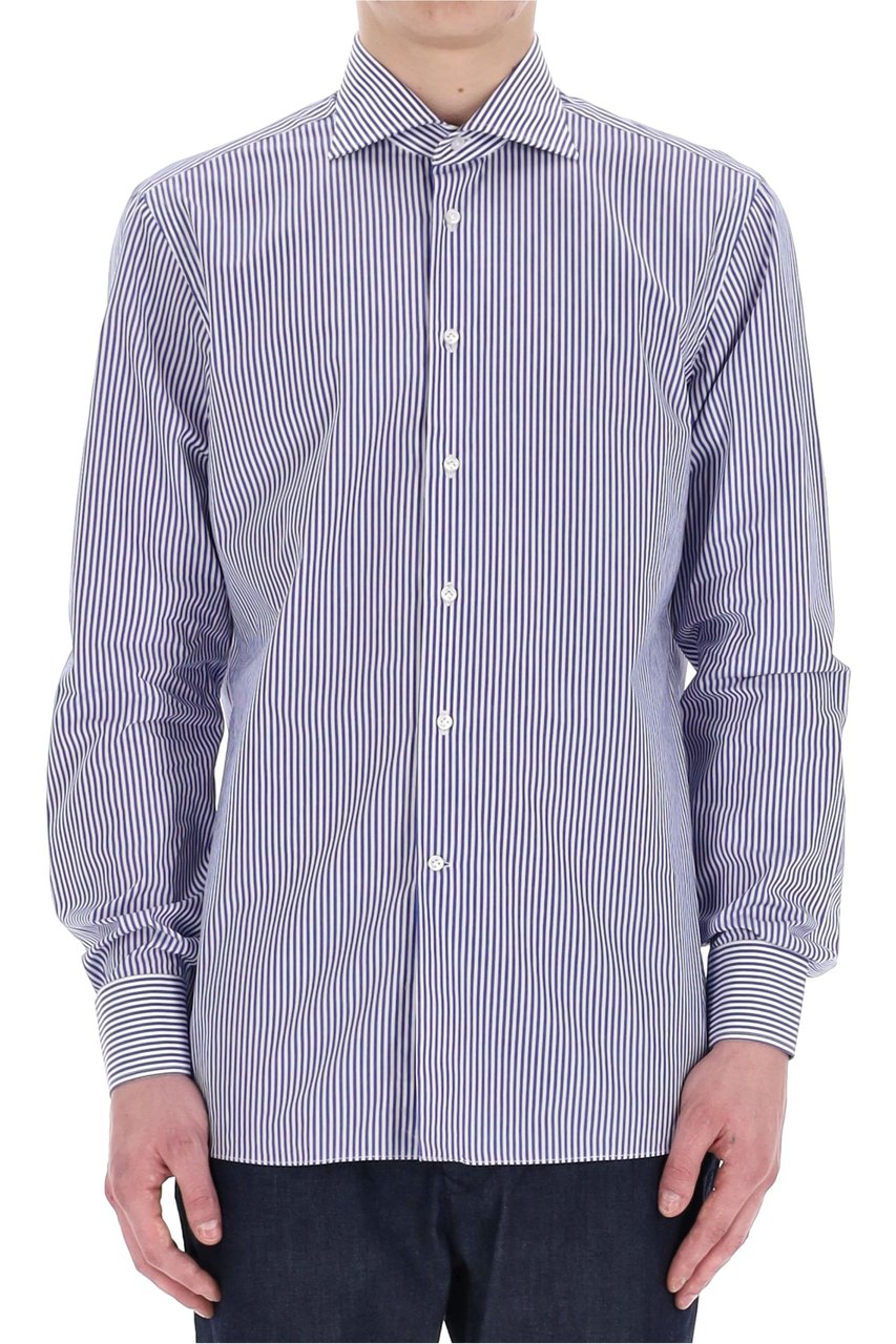 Borriello Napoli Cotton Tailored Stripe Shirt Grijs