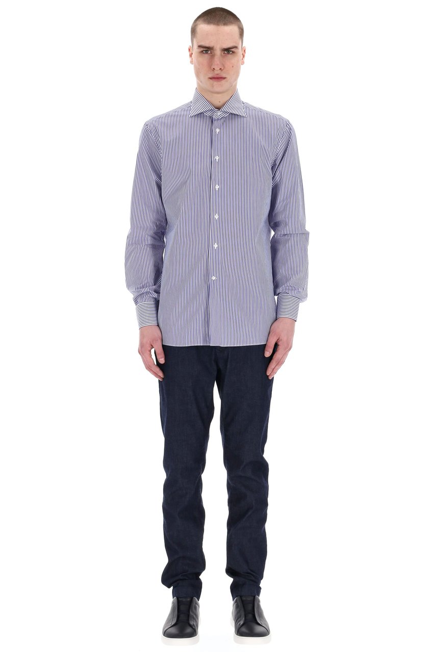 Borriello Napoli Cotton Tailored Stripe Shirt Grijs
