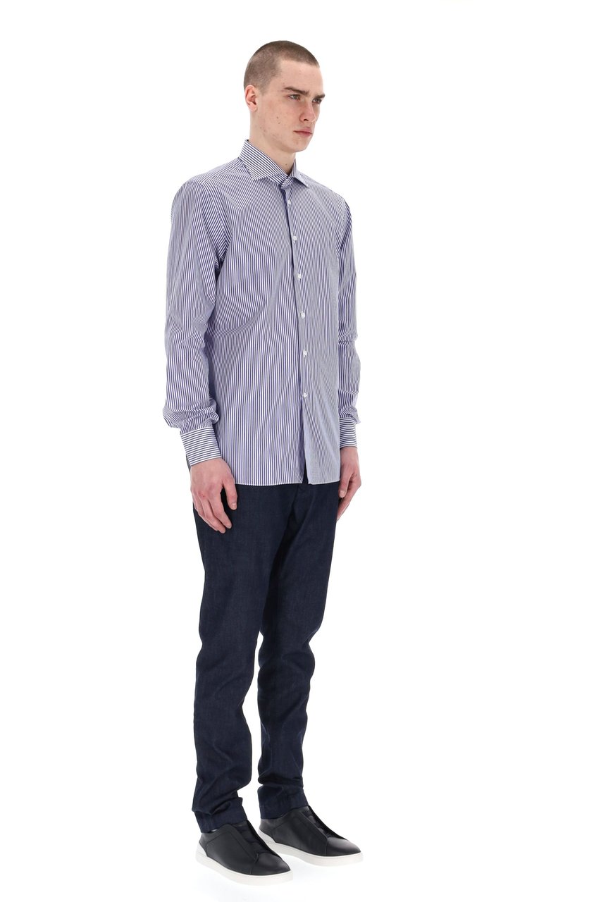 Borriello Napoli Cotton Tailored Stripe Shirt Grijs