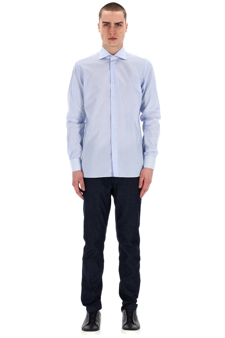Borriello Napoli Micro Check Cotton Tailored Shirt Wit