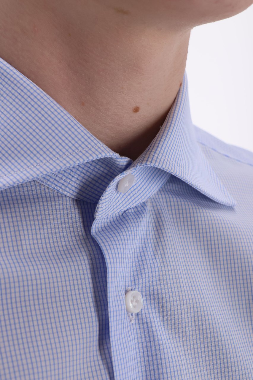 Borriello Napoli Micro Check Cotton Tailored Shirt Wit
