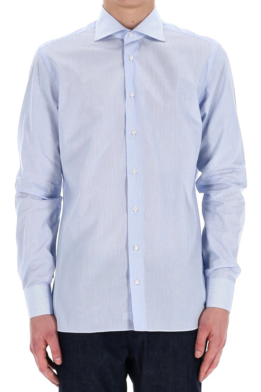 Borriello Napoli Micro Check Cotton Tailored Shirt Wit