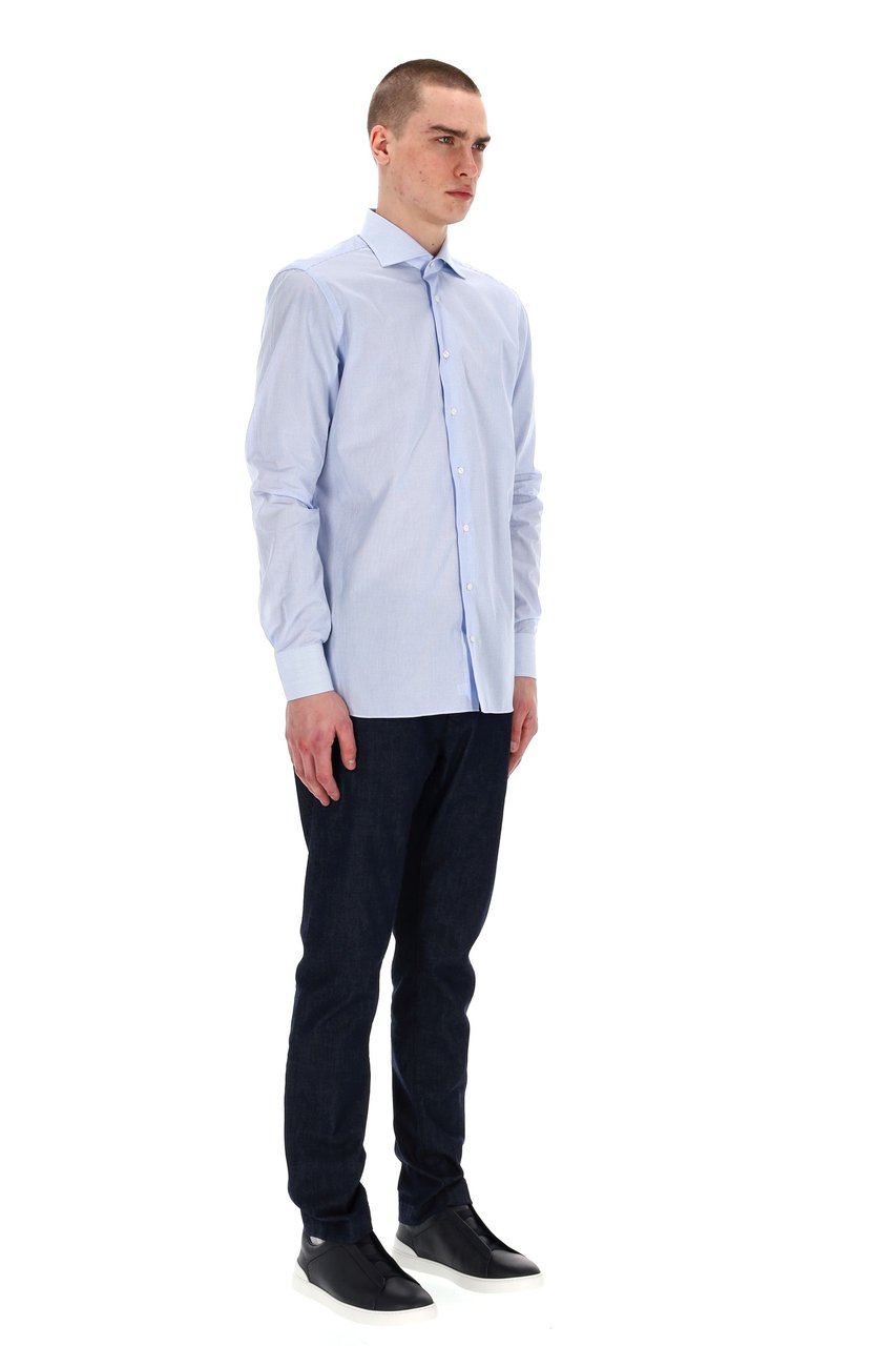 Borriello Napoli Micro Check Cotton Tailored Shirt Wit