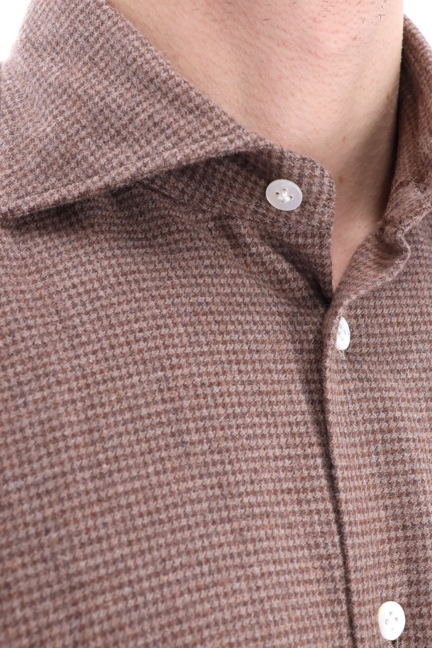Borriello Napoli Houndstooth Flannel Tailored Shirt Bruin