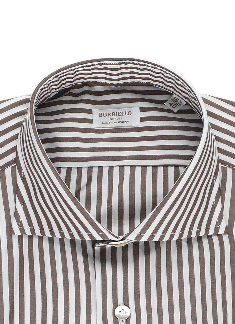 Borriello Napoli Brown Striped Cotton Casual Shirt Grijs
