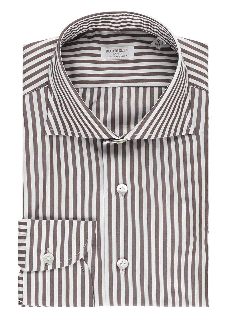 Borriello Napoli Brown Striped Cotton Casual Shirt Grijs