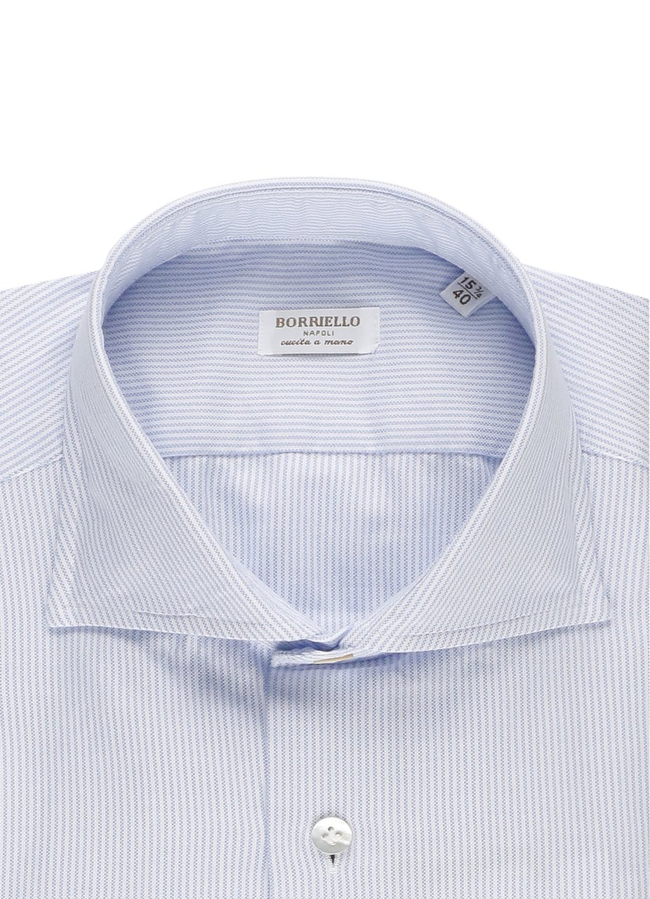 Borriello Napoli Light Blue Striped Cotton Shirt Wit