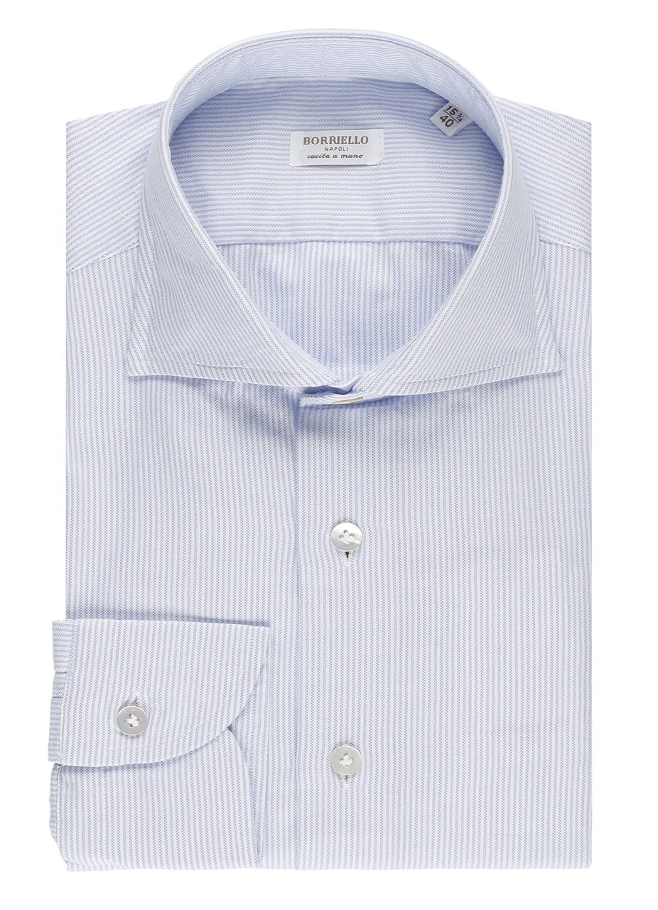 Borriello Napoli Light Blue Striped Cotton Shirt Wit