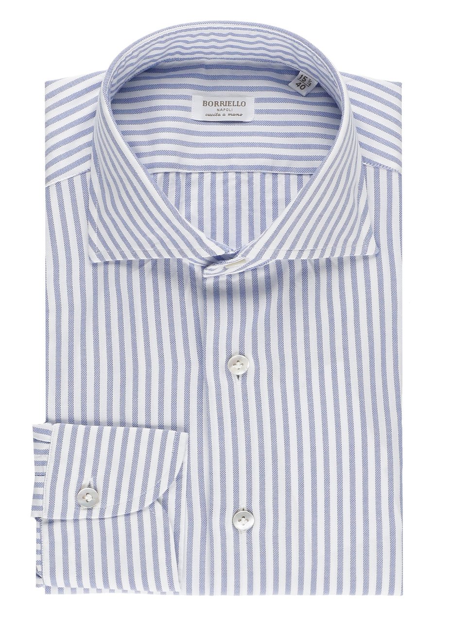 Borriello Napoli Blue Striped Cotton Casual Shirt Wit