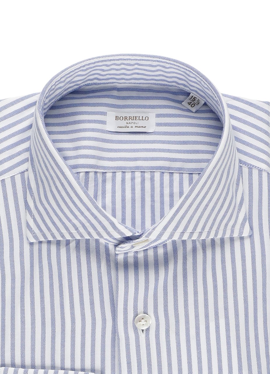 Borriello Napoli Blue Striped Cotton Casual Shirt Wit
