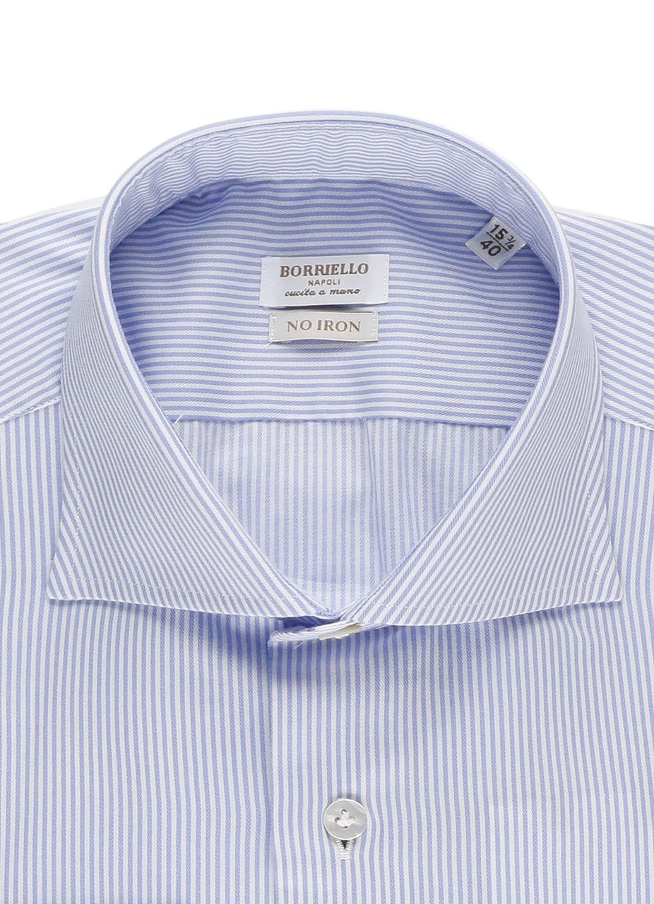 Borriello Napoli Blue Striped Cotton Casual Shirt Wit