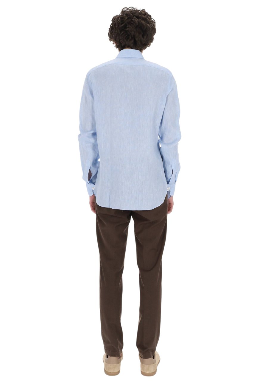 Borriello Napoli Light Blue Pure Linen Casual Shirt Blauw