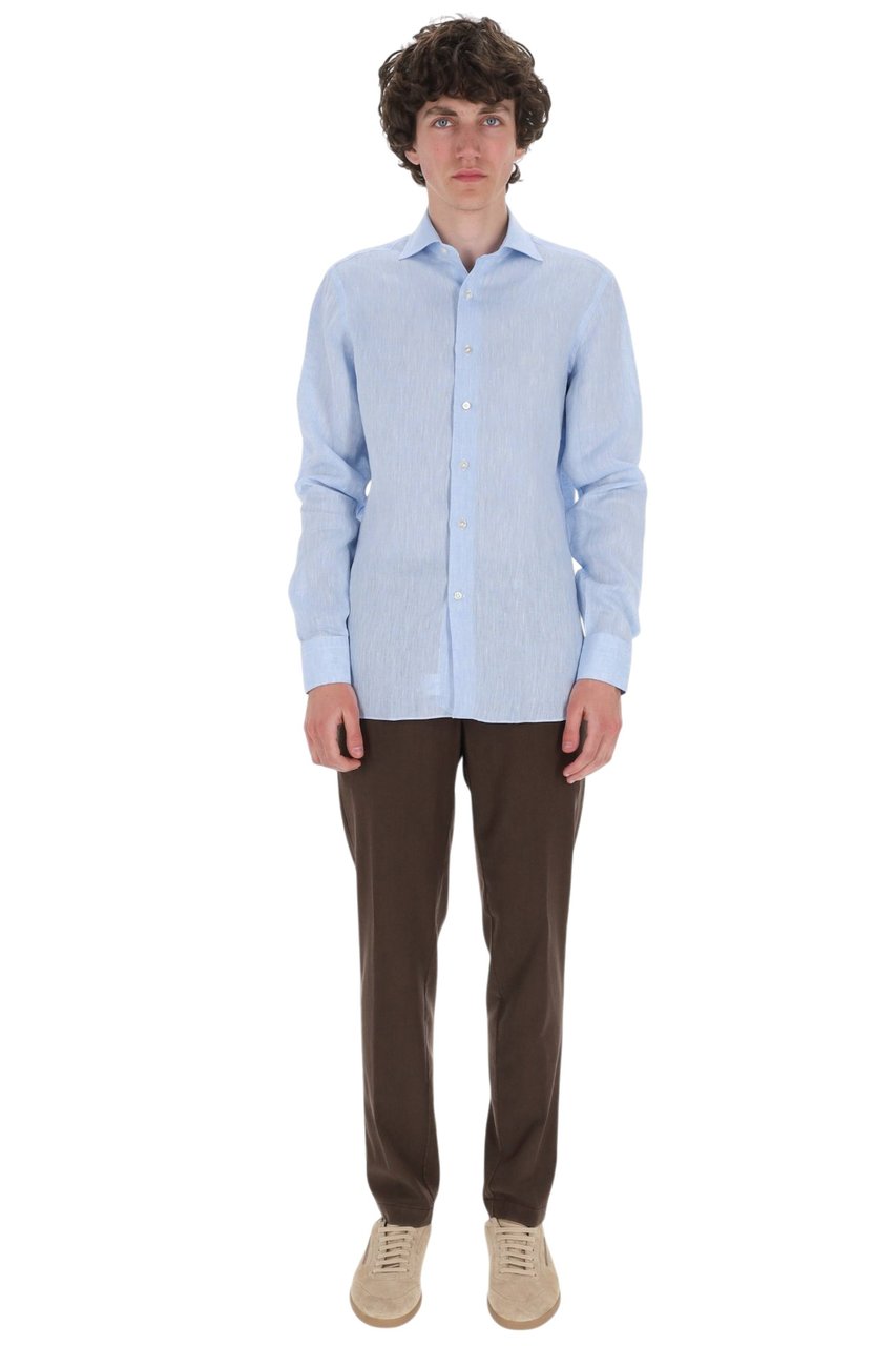 Borriello Napoli Light Blue Pure Linen Casual Shirt Blauw