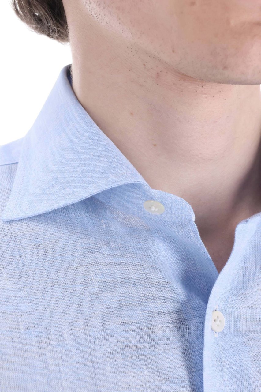 Borriello Napoli Light Blue Pure Linen Casual Shirt Blauw