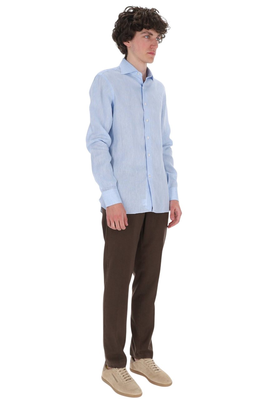 Borriello Napoli Light Blue Pure Linen Casual Shirt Blauw
