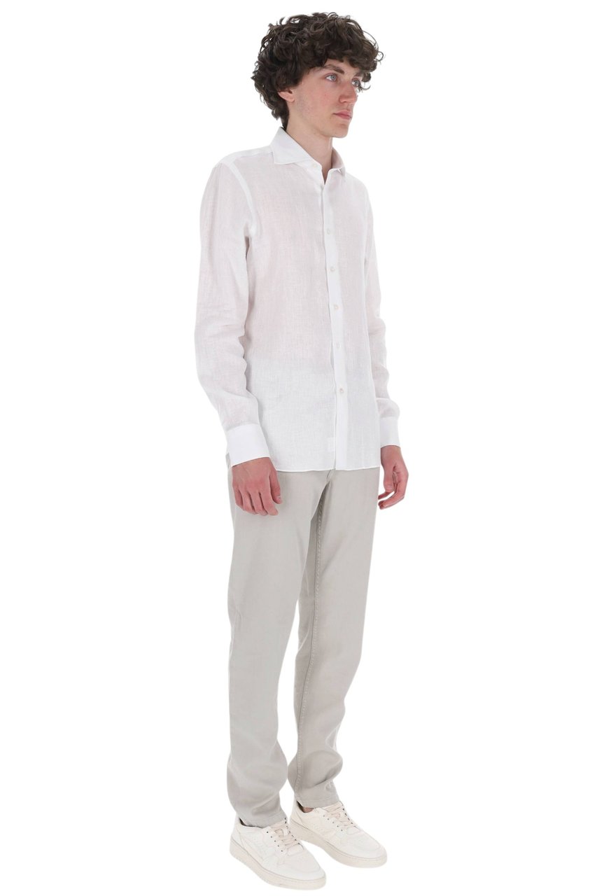 Borriello Napoli White Pure Linen Casual Shirt Wit