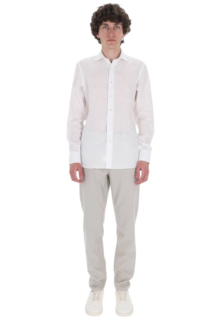 Borriello Napoli White Pure Linen Casual Shirt Wit