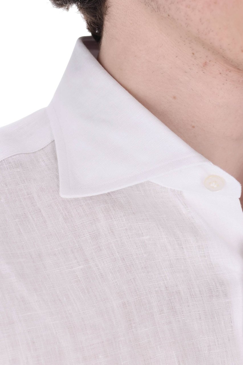 Borriello Napoli White Pure Linen Casual Shirt Wit