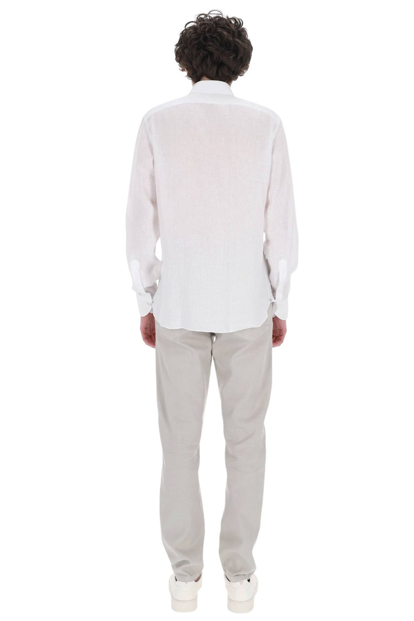Borriello Napoli White Pure Linen Casual Shirt Wit