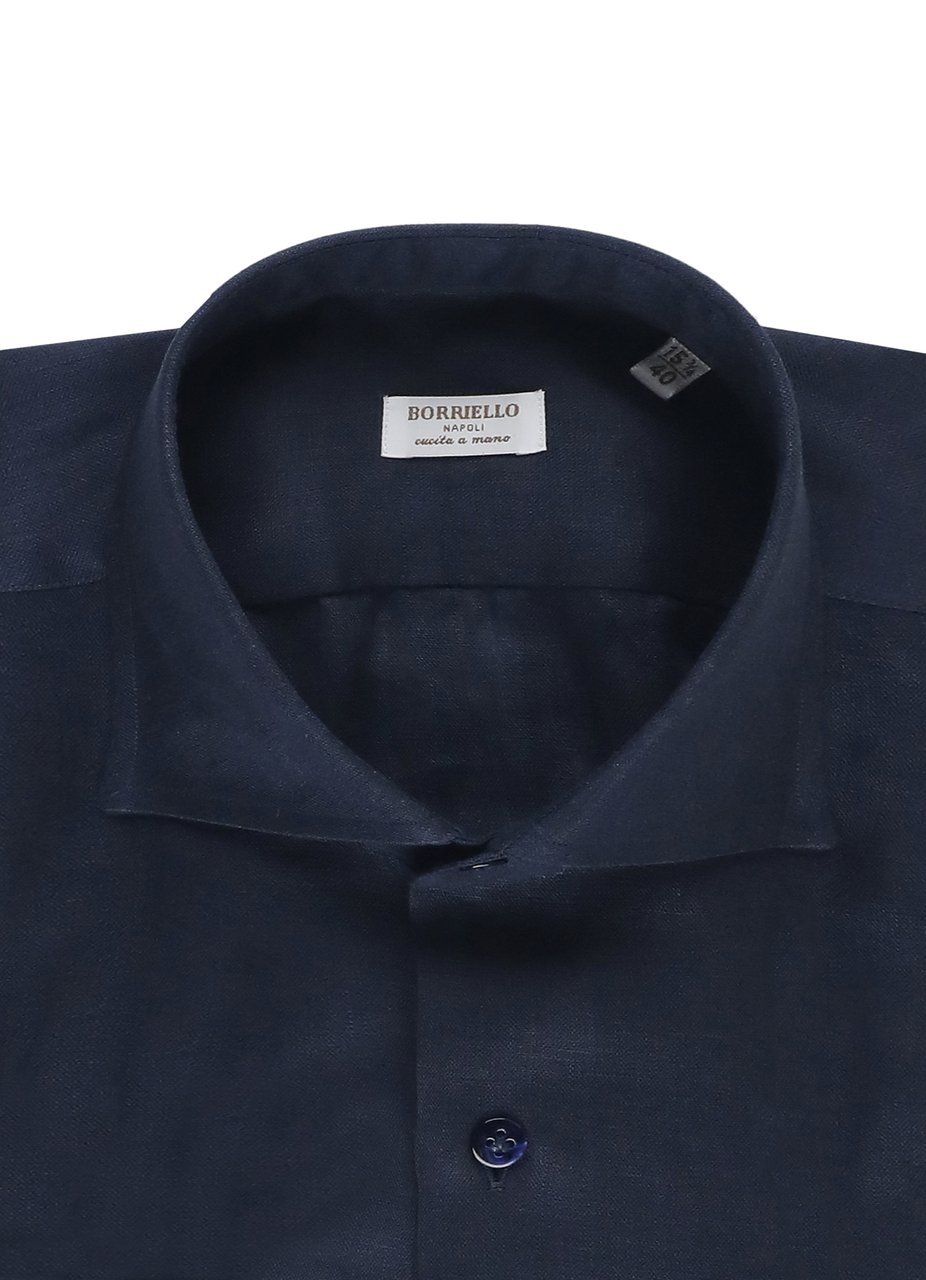 Borriello Napoli Navy Blue Linen Casual Shirt Zwart