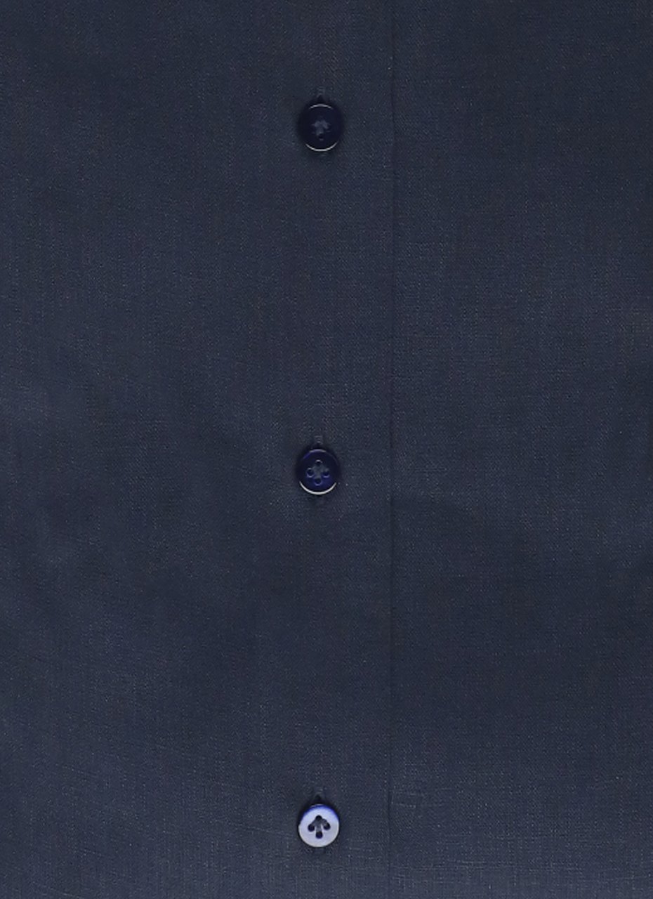 Borriello Napoli Navy Blue Linen Casual Shirt Zwart