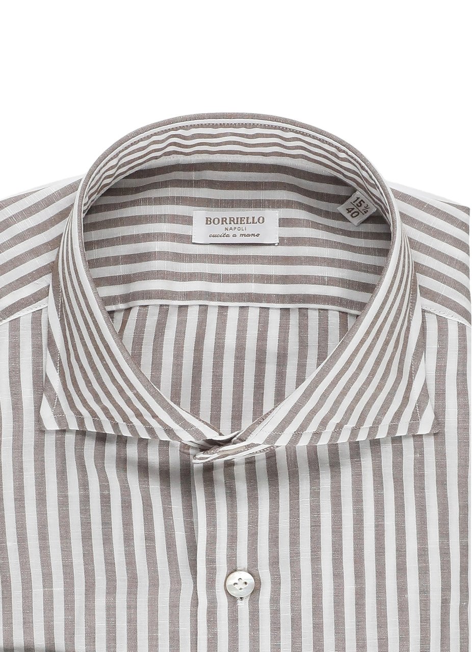Borriello Napoli Brown Striped Cotton Casual Shirt Grijs