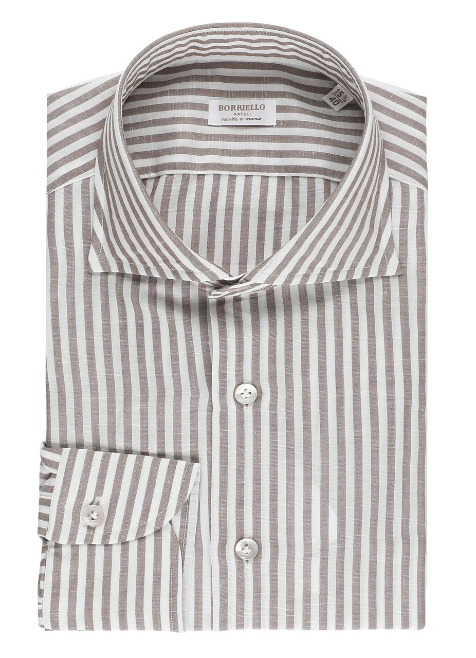 Borriello Napoli Brown Striped Cotton Casual Shirt Grijs